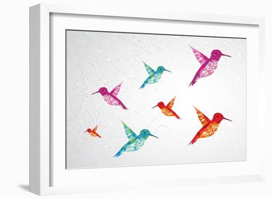 Colorful Humming Birds Illustration-cienpies-Framed Art Print