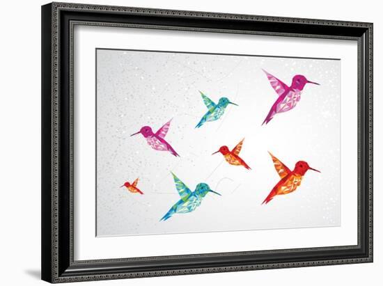 Colorful Humming Birds Illustration-cienpies-Framed Art Print