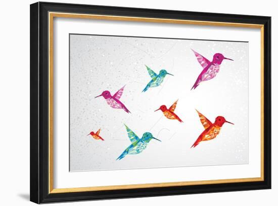 Colorful Humming Birds Illustration-cienpies-Framed Art Print