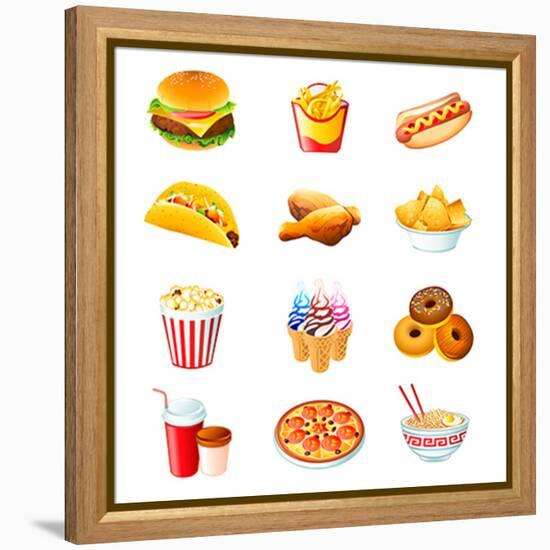 Colorful Icons With Fast Food Meals Isolated-sahuad-Framed Stretched Canvas