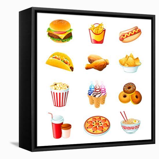 Colorful Icons With Fast Food Meals Isolated-sahuad-Framed Stretched Canvas