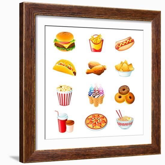 Colorful Icons With Fast Food Meals Isolated-sahuad-Framed Premium Giclee Print