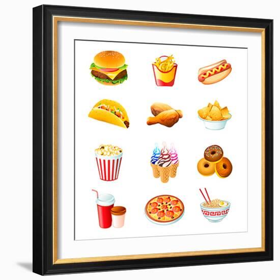 Colorful Icons With Fast Food Meals Isolated-sahuad-Framed Premium Giclee Print