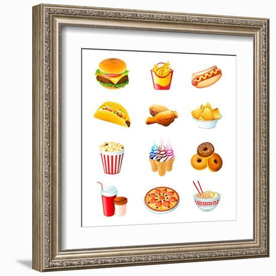 Colorful Icons With Fast Food Meals Isolated-sahuad-Framed Art Print