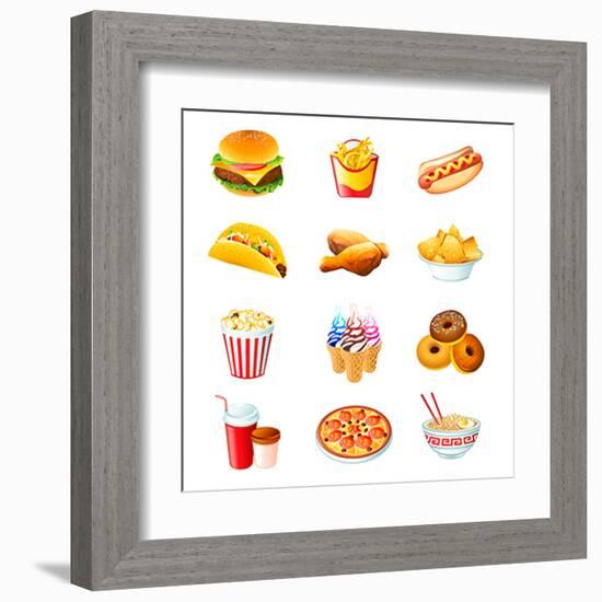 Colorful Icons With Fast Food Meals Isolated-sahuad-Framed Art Print