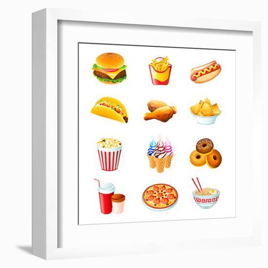 Colorful Icons With Fast Food Meals Isolated-sahuad-Framed Art Print