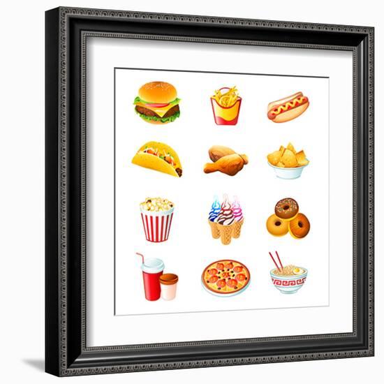 Colorful Icons With Fast Food Meals Isolated-sahuad-Framed Art Print
