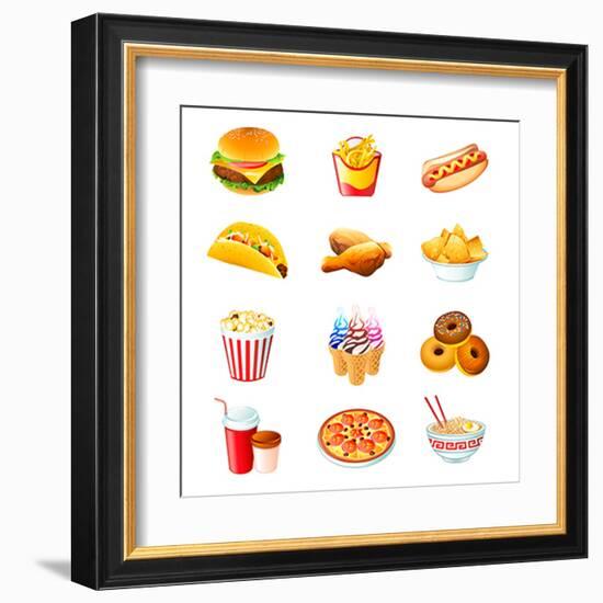 Colorful Icons With Fast Food Meals Isolated-sahuad-Framed Art Print