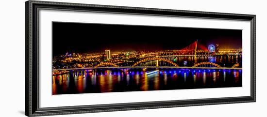 Colorful illumination of Dragon Bridge over Han River, Tet Festival, New Year celebration, Vietnam.-Tom Norring-Framed Photographic Print