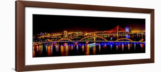 Colorful illumination of Dragon Bridge over Han River, Tet Festival, New Year celebration, Vietnam.-Tom Norring-Framed Photographic Print