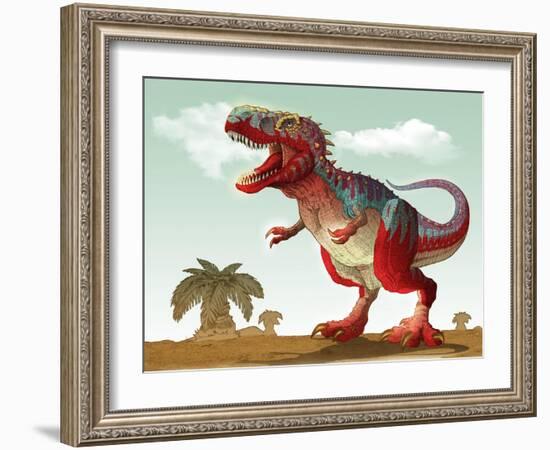 Colorful Illustration of an Angry Tyrannosaurus Rex-null-Framed Art Print