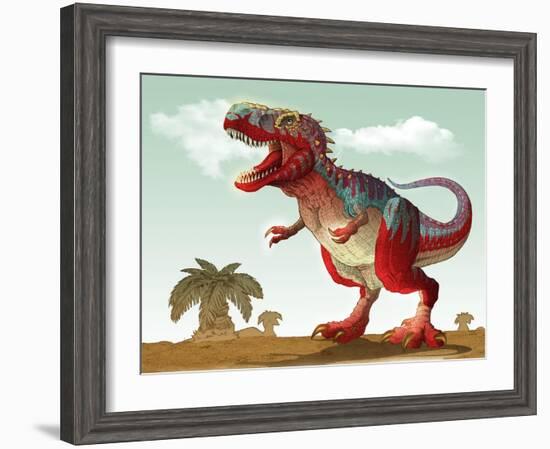 Colorful Illustration of an Angry Tyrannosaurus Rex-null-Framed Art Print