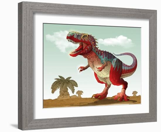 Colorful Illustration of an Angry Tyrannosaurus Rex-null-Framed Art Print