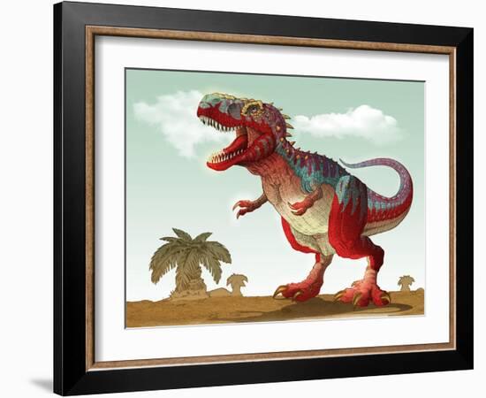 Colorful Illustration of an Angry Tyrannosaurus Rex-null-Framed Art Print