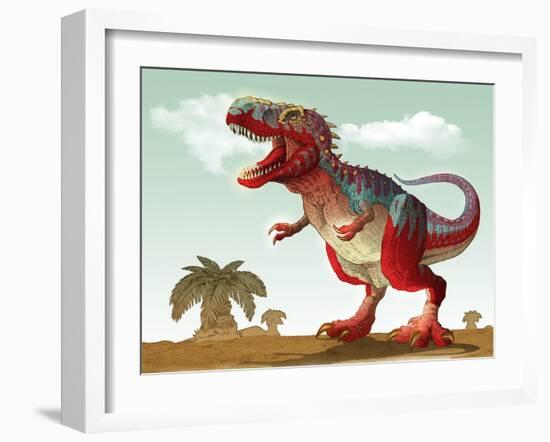 Colorful Illustration of an Angry Tyrannosaurus Rex-null-Framed Art Print