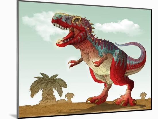 Colorful Illustration of an Angry Tyrannosaurus Rex-null-Mounted Art Print