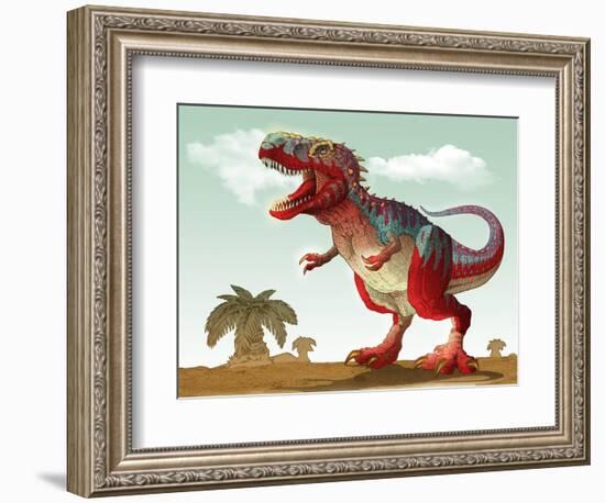 Colorful Illustration of an Angry Tyrannosaurus Rex-null-Framed Art Print