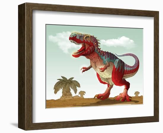 Colorful Illustration of an Angry Tyrannosaurus Rex-null-Framed Art Print