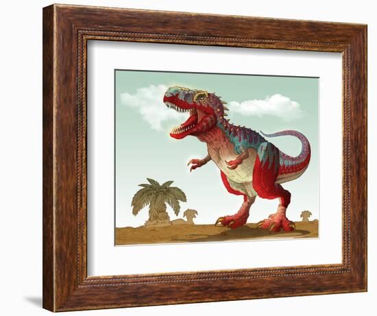 Colorful Illustration of an Angry Tyrannosaurus Rex-null-Framed Art Print