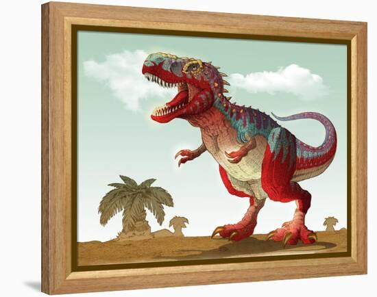 Colorful Illustration of an Angry Tyrannosaurus Rex-null-Framed Stretched Canvas
