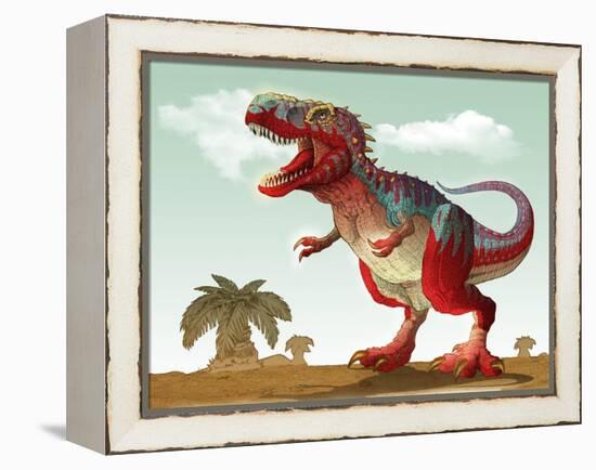 Colorful Illustration of an Angry Tyrannosaurus Rex-null-Framed Stretched Canvas