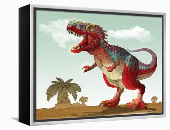 Colorful Illustration of an Angry Tyrannosaurus Rex-null-Framed Stretched Canvas