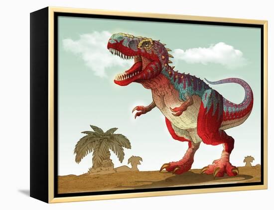 Colorful Illustration of an Angry Tyrannosaurus Rex-null-Framed Stretched Canvas