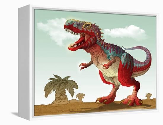 Colorful Illustration of an Angry Tyrannosaurus Rex-null-Framed Stretched Canvas