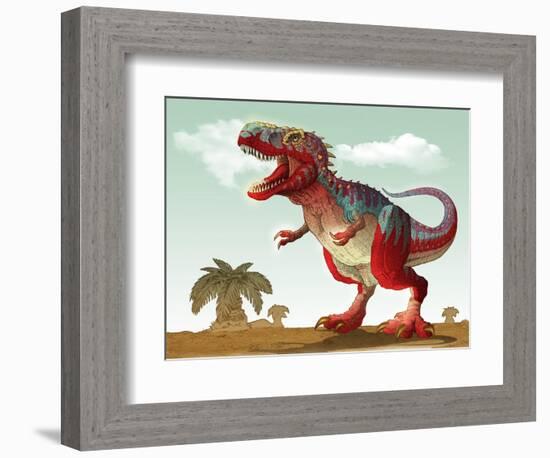 Colorful Illustration of an Angry Tyrannosaurus Rex-null-Framed Premium Giclee Print