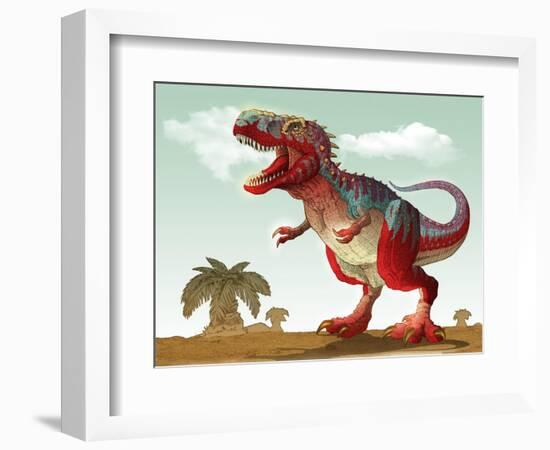 Colorful Illustration of an Angry Tyrannosaurus Rex-null-Framed Premium Giclee Print