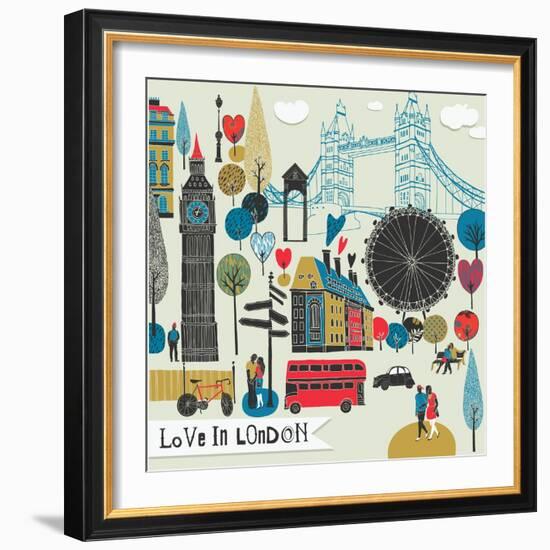 Colorful Illustration of London Landmarks-Lavandaart-Framed Art Print