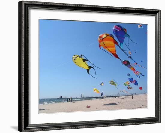 Colorful Kites Dot the Sky--Framed Photographic Print