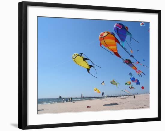 Colorful Kites Dot the Sky--Framed Photographic Print