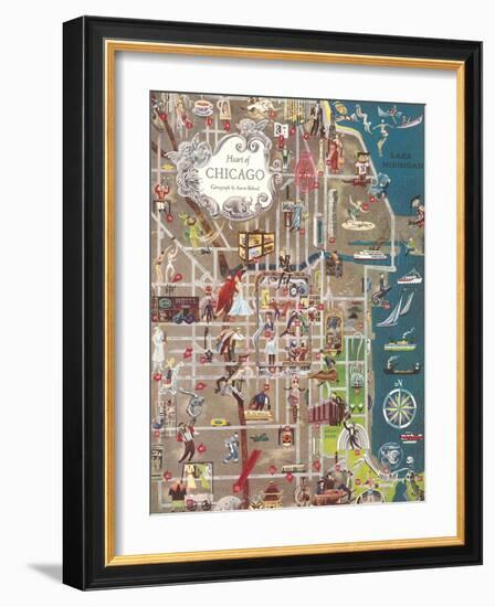 Colorful Map of Chicago-null-Framed Art Print
