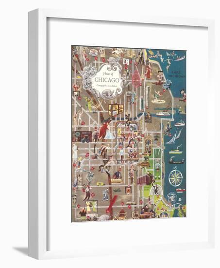 Colorful Map of Chicago-null-Framed Art Print