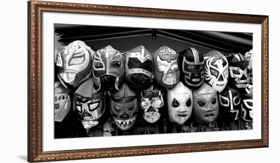 Colorful mask at market a stall, Olvera Street, Downtown Los Angeles, Los Angeles, California, USA-null-Framed Photographic Print