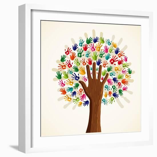 Colorful Multi-Ethnic Tree-cienpies-Framed Art Print