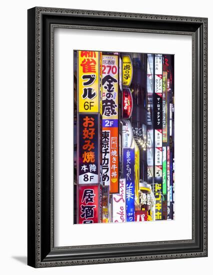 Colorful neon signs at the Kabukicho red light district, Shinjuku, Tokyo, Japan-Jan Christopher Becke-Framed Photographic Print