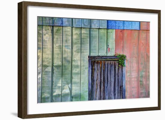 Colorful Old Tin Shed with Wooden Door, Apalachicola, Florida, USA-Joanne Wells-Framed Photographic Print