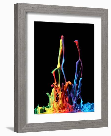 Colorful Paint Splashing Isolated on White-Leigh Prather-Framed Photographic Print