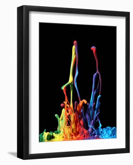 Colorful Paint Splashing Isolated on White-Leigh Prather-Framed Photographic Print