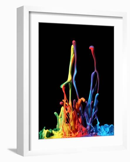 Colorful Paint Splashing Isolated on White-Leigh Prather-Framed Photographic Print