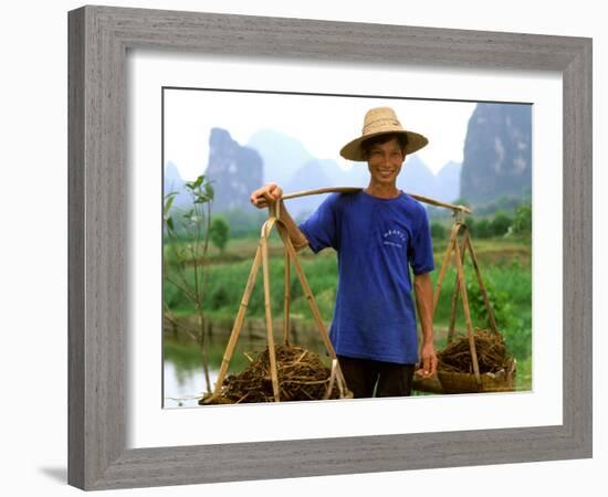 Colorful Portrait of Rice Farmer in Yangshou, China-Bill Bachmann-Framed Photographic Print