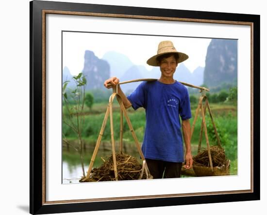 Colorful Portrait of Rice Farmer in Yangshou, China-Bill Bachmann-Framed Photographic Print