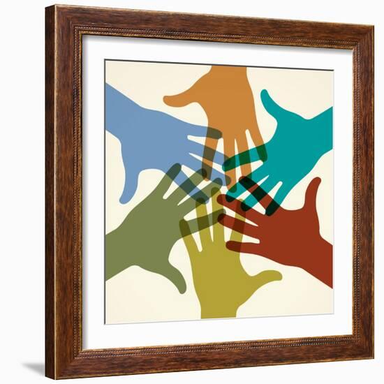 Colorful Raised Hands. the Concept of Diversity. Group of Hands. Giving Concept. this Work - Eps10-VLADGRIN-Framed Art Print