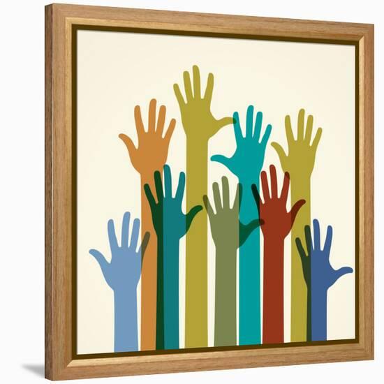 Colorful Raised Hands. the Concept of Diversity. Group of Hands. Giving Concept.-VLADGRIN-Framed Stretched Canvas