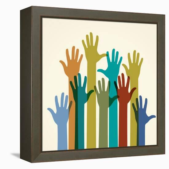 Colorful Raised Hands. the Concept of Diversity. Group of Hands. Giving Concept.-VLADGRIN-Framed Stretched Canvas