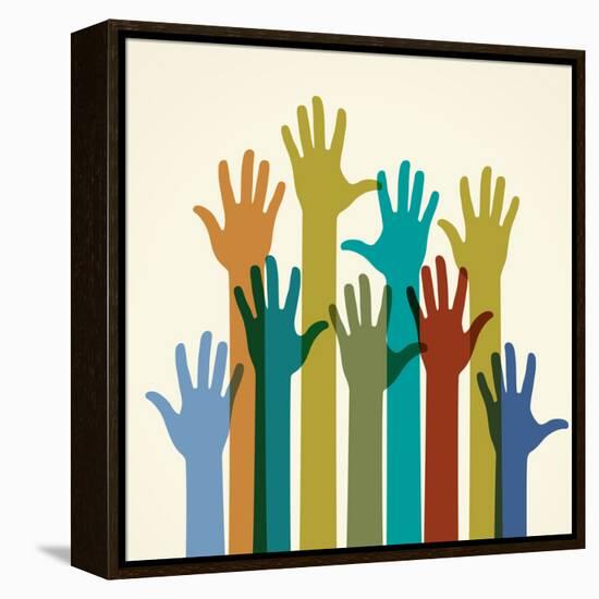 Colorful Raised Hands. the Concept of Diversity. Group of Hands. Giving Concept.-VLADGRIN-Framed Stretched Canvas