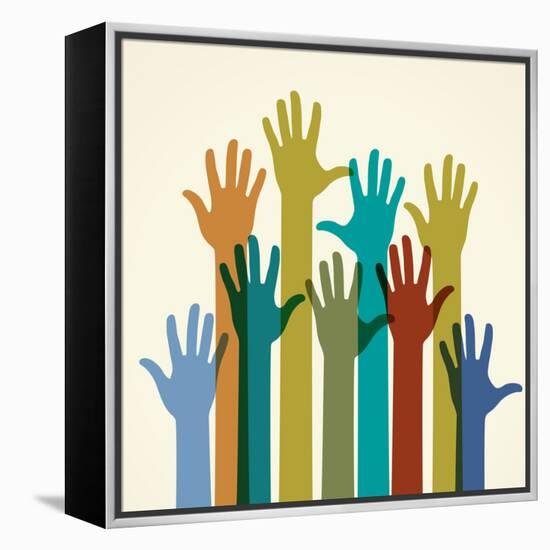 Colorful Raised Hands. the Concept of Diversity. Group of Hands. Giving Concept.-VLADGRIN-Framed Stretched Canvas