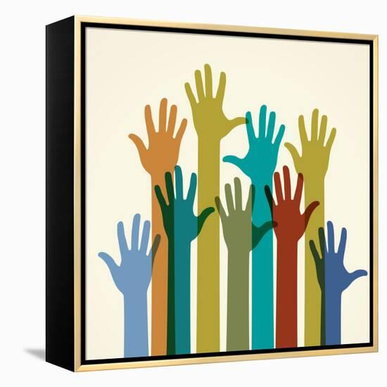 Colorful Raised Hands. the Concept of Diversity. Group of Hands. Giving Concept.-VLADGRIN-Framed Stretched Canvas